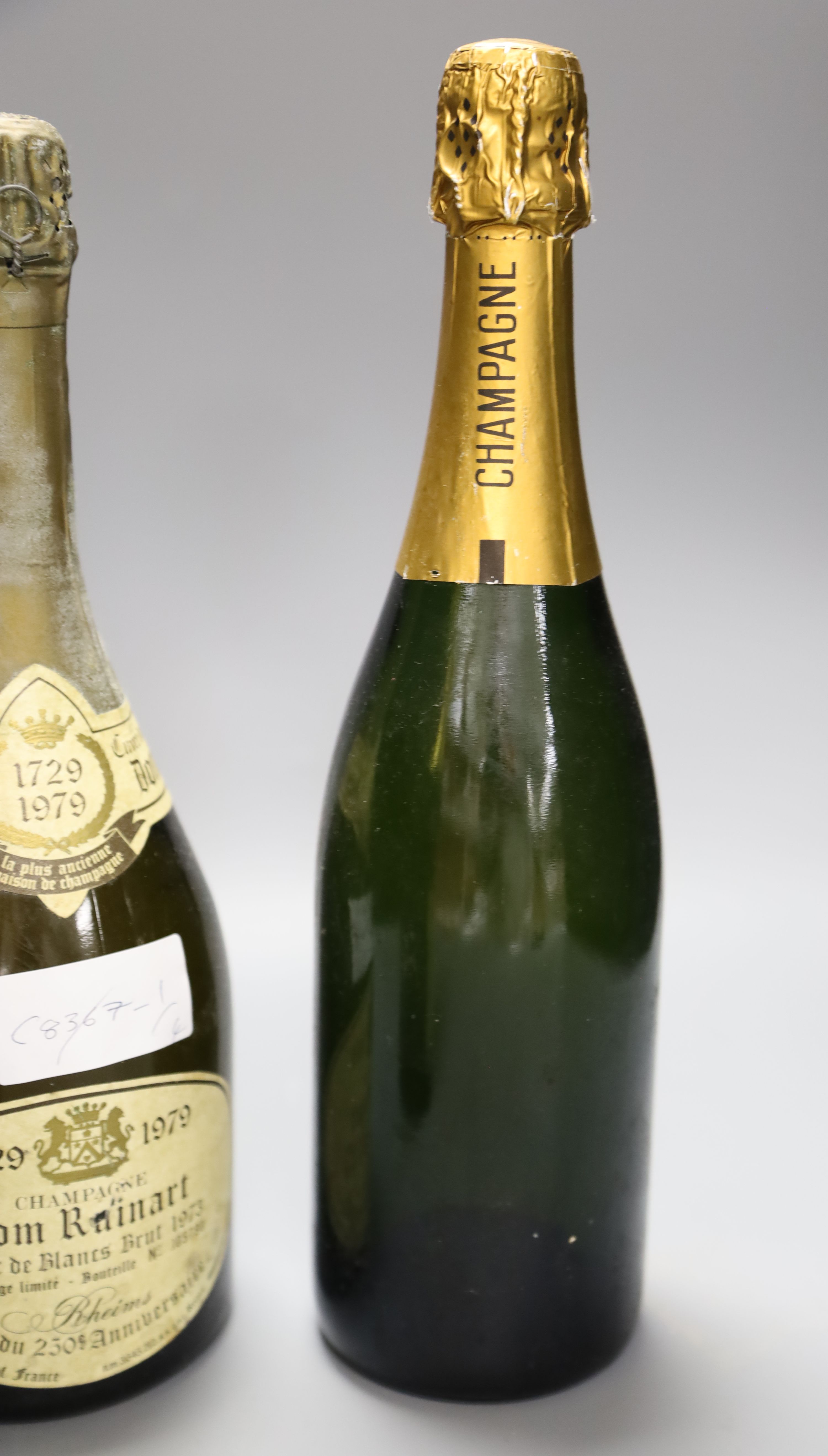 One bottle of Dom Ruinart Champagne, 1973 (250th Anniversary) & 3 other bottles.